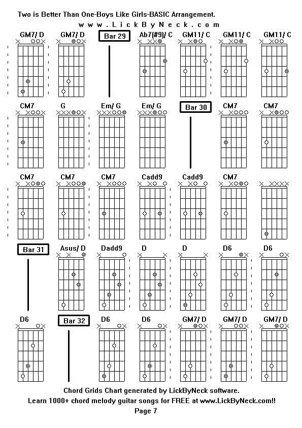 Chord Grids Chart of chord melody fingerstyle guitar song-Two is Better Than One-Boys Like Girls-BASIC Arrangement,generated by LickByNeck software.